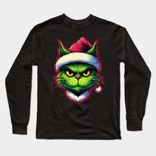 Cute Cat as The Grinch on Christmas Long Sleeve T-Shirt